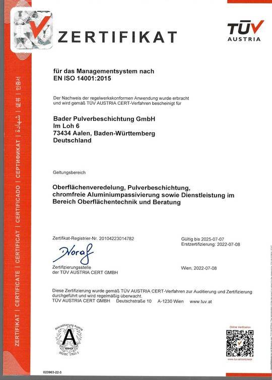 ISO 14001 Zertifikat DE